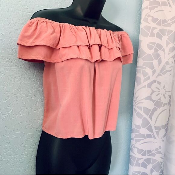 H&M Dusty Rose Pink Ruffled Boho Off Shoulder Peasant Blouse Size Small - Picture 3 of 6